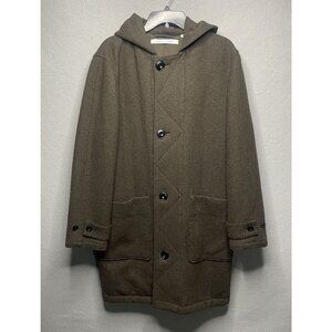 Uniqlo And Lemaire Mens Wool Blend Hooded Coat In Olive Green Button Front S